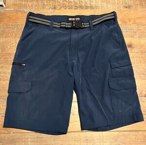 Iron Co Men's Belted Stretch Performance Hybrid Cargo Shorts Navy Blue